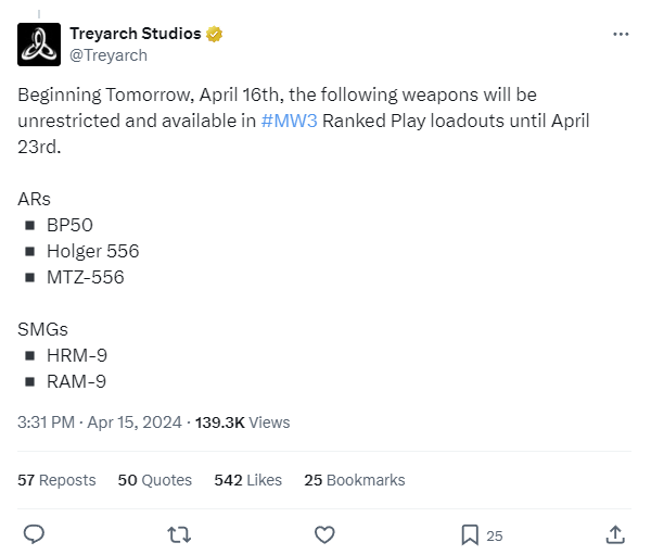 Treyarch adds new ranked play guns April 16th