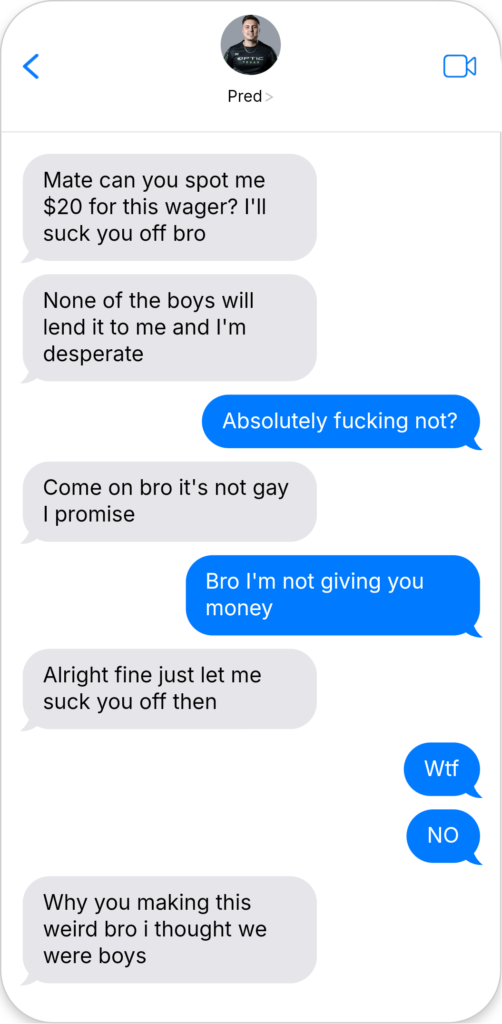 Fake DM of Pred's gambling problem