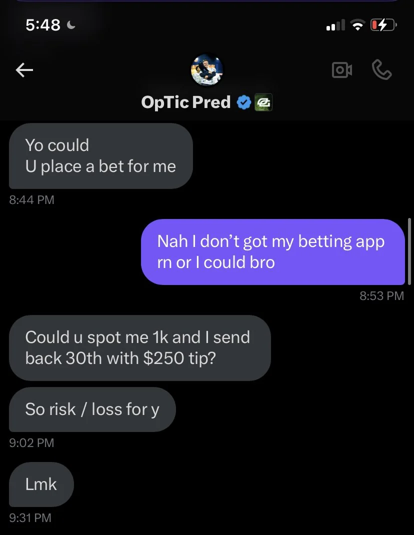 Optic Pred scamming for gambling addition results in heavy debt